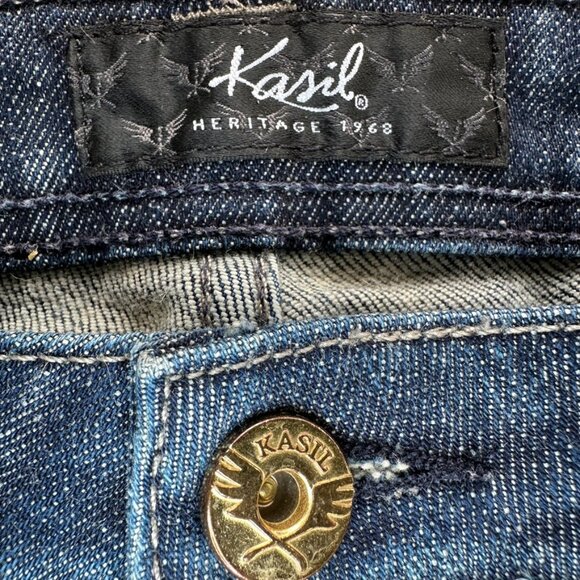 Kasil Customized Women's Dark Wash Wide Leg Jeans USA Red Pockets Sz 31 Selvage - Picture 5 of 13